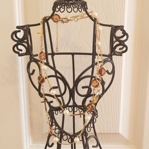 Necklace - Cross, Gold, Topaz